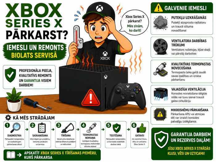 Xbox Series X/S pārkaršana - tīrīšana no putekļiem un termopastas maiņa Rīgā