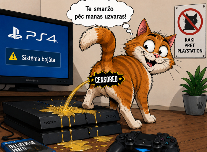 PS4 remonts pēc kaķa urīna nokļūšanas konsolē — neparasts gadījums mūsu servisā Rīgā